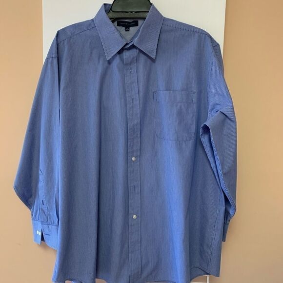 Tommy Hilfiger shirt blue white stripes 17/32-33. - Picture 1 of 8